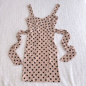 Women's Junior Polka Dot Mini Dress in Tan and Black, Soft and Strech, XS
